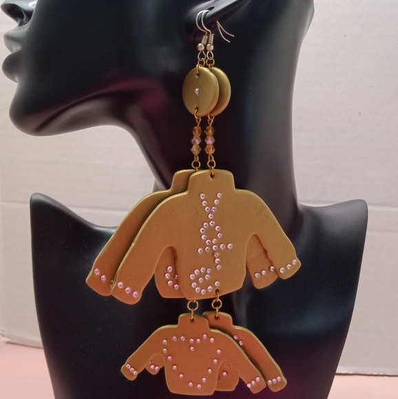 New Statement Earrings Gold Shirts Bling Rhinestone Dangle Large - Picture 5 of 7